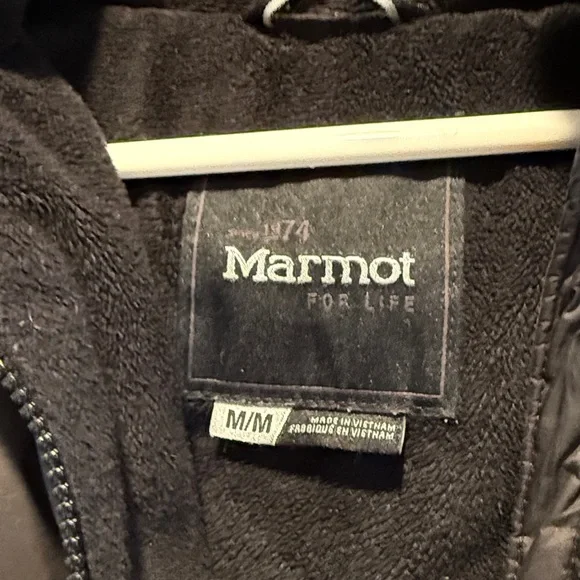 Marmot Montreal 700 Fill Goose Down Coat Puffer Knee Length Fur Hood Black M - Picture 2 of 5